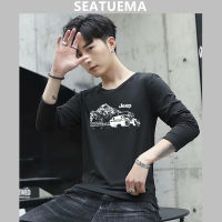 SEATUEMA ชายเสื้อยืดแขนยาวพิมพ์รอบคอขนาดใหญ่เสื้อยืดด้านบนเสื้อผ้าผู้ชาย