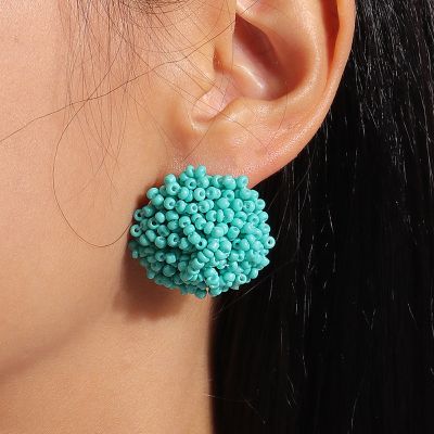 【YF】 Multicolor Ethnic seedbeads Handmade Clip on Earrings Non Pierced Womens Trendy Geometric seabeach Jewelry Accessorie Wholesale