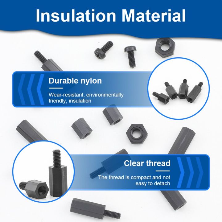 ชุดข้อต่อ-hex-standoff-ไนลอนของผู้หญิงตัวผู้พร้อมน็อตสกรูพลาสติก-m2-m2-5-m3-m4ฉนวนกันความร้อนสแตนด์ออฟพลาสติกชุดสเปเซอร์ไนล่อน