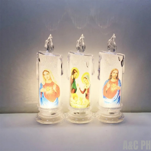 2PCS Devotional Prayer Candle Jesus Virgin Mary Battery Operated