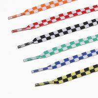 1Pair Flat Black And White Grid Shoe Lace Printing Checkered Ribbons Shoelaces Polyester Heavy Duty Sneaker Lacing