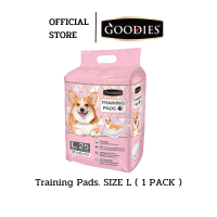 Goodies PetPad แผ่นรองฉี่สุนัข ฝึกการขับถ่าย มีแผ่นกาวติดพื้นกันเคลื่อนที่ ไซต์ L : 60 x 90 cm. 25 ชิ้น/ถุง ( 1 แพ็ค )