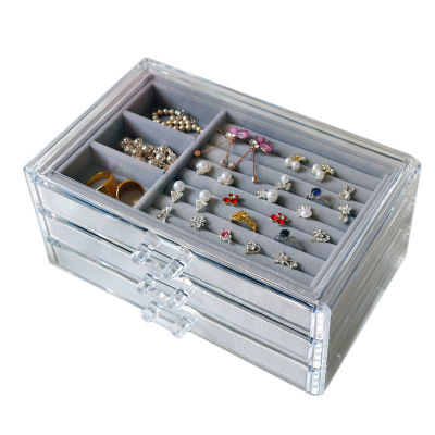 Acrylic Jewelry Box Three-layer Drawer Velvet Tray Jewelry Storage Box Watch Storage Box Earring Storage Box