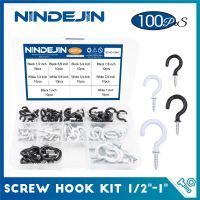 NINDEJIN 100/118/150/185Pcs ตะขอสกรูชุดสกรูแตะด้วยตนเอง-In Hook ชุดเพดานห้องครัวถ้วยคาร์บอนเหล็กสกรู