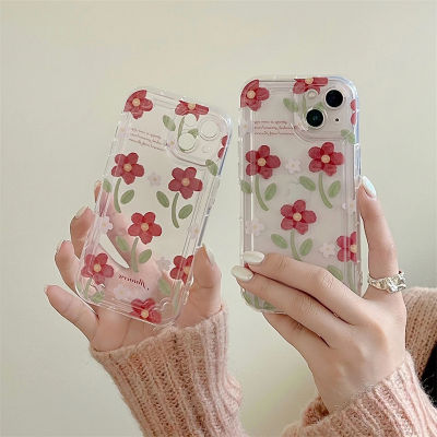 กรณีโทรศัพท์มือถือดอกไม้สีแดงเต็มรูปแบบสำหรับ iPhone14 Love Heart Cushion Case สำหรับ iPhone12ProMax เคสซิลิโคนใสสำหรับ iPhone13 เคสโทรศัพท์แฟชั่นเกาหลีสำหรับ iPhone11