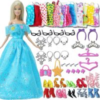 Random 43 Pcs/Set Doll Toy 1x Blue Party Grown 10x Shoes 16x Doll Accessories 8x Mini Doll Dress Clothes for Barbie Doll
