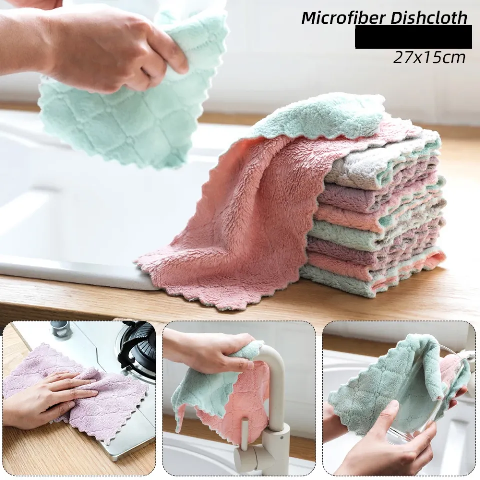 1pc Coral Fleece Cleaning Cloth, Contrast Binding Cleaning Rag For Kitchen