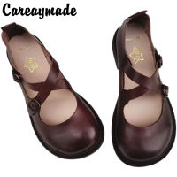 Careaymade-Genuine leather big shoes retro literature art wide edition womens shoes original single shoes breathable flat soft