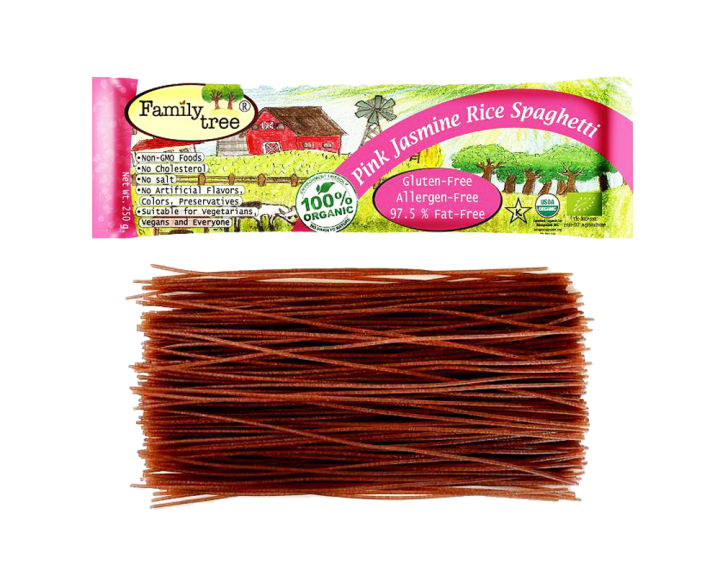 Family Tree 100 % Organic Pink Jasmine Rice Spaghetti สปาเก็ตตี้ข้าวหอมมะลิแดงออร์แกนิก 100 % (250 gm)