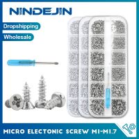 NINDEJIN 601pcs Electronic Screw Kit Nickel Plated Flat Round Head Mini Micro Screw Set Phone Glasses Tapping Screw Kit M1-M1.7