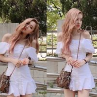 พร้อมส่ง blackpink rose Sexy Off Shoulder เดรสเปิดไหล่น่ารัก Mini Dress Korean ชุดเดรส Vintage Dating Party Bodycon เดรส