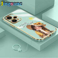 Jingsanc เคสโทรศัพท์น่ารักสำหรับ Xiaomi POCO F5 F5โปร F4 F4 GT F3 F3 5G ฟรีสายคล้องหวานเต็มรูปแบบป้องกันเลนส์กล้องสุดหรูแบบบางพิเศษลูกกวาด TPU นุ่มกันกระแทกเคลือบผิวด้วยไฟฟ้าฝาหลัง X1-1