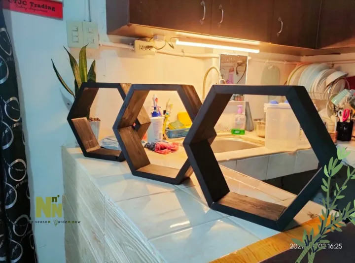 Wooden Hexagon Hanging Shelves Lazada PH