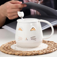 cute cat cup creative cute cartoon ceramic cup cover personality trend mug scoop simple lovers cup