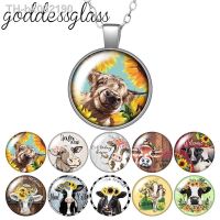 ✵☽ New cows cattle Bull Cute animals Round Photo Glass cabochon silver plated/Crystal pendant necklace jewelry Gift