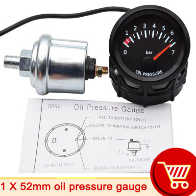 HD 52mm Oil Pressure Gauge With Oil Pressure Sensor 18NPT Universal Car Black Dials Oil Pressure Gauge 0-7 Bar White LED Light