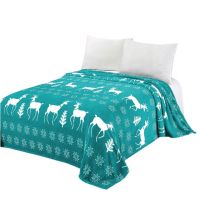 Luxury Supersoft Fleece Snuggle ThrowBlanket,Christmas Teal Reindeer Snowflakes, Queen Size