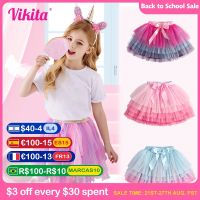 【CC】☇  Tutu Skirts Kids Bow Layered Pleated Skirt Mesh Children