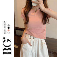 BG World ใหม่ เสื้อยืด คอวี แขนสั้น สีพื้น เข้ารูป BG074