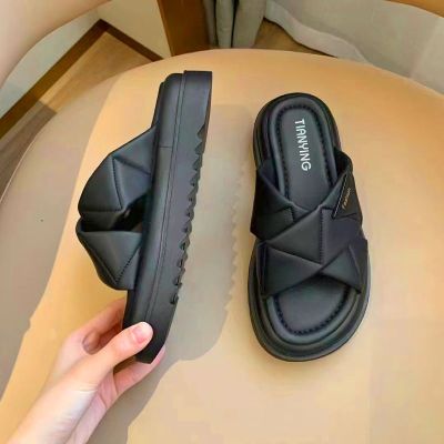 【July】 High-end slippers slip on foreign style all-match solid color 2023 new seaside beach super soft hot style for going out