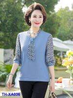 XA036 2022 spring bottoming long-sleeved fashion new and autumn printed stitching knitted T-shirt middle-aged elderly