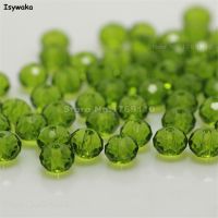 Isywaka Olive Green 4x6mm 50pcs Rondelle Austria faceted Crystal Glass Beads Loose Spacer Round Beads for Jewelry Making