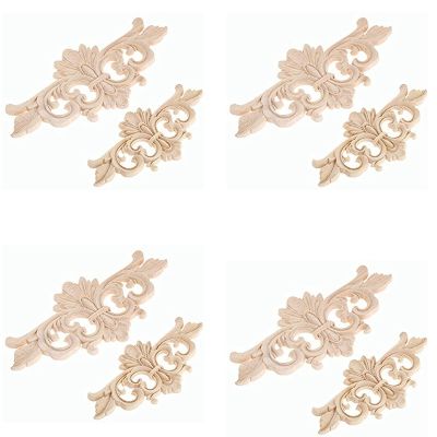 4Pcs Carved Furniture Appliques Onlays Wooden Decal Corner Frame Decorative for Cabinet Dresser Bed