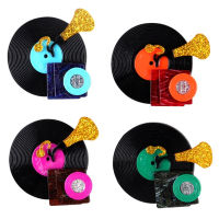 ใหม่เครื่องเล่นแผ่นเสียงไวนิลเข็มกลัดอะคริลิค Pins สำหรับผู้หญิง Vintage Long Play Phonograph เข็มกลัดป้ายเครื่องประดับเครื่องแต่งกาย Accessories