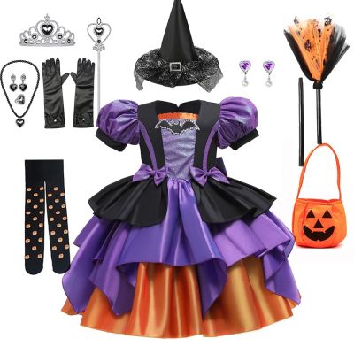 AEOZAD Fato de bruxa Halloween สำหรับ crianças Vestido Princesa Puffy luxuoso menina festa extravagante Carnaval 2023