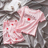 AISAMEFE Cute Strawberry Girls Pajama Set New Korean Style Kids Short Pants Girls T-shirt Suit Ice Silk Baby Homewear Nightwear