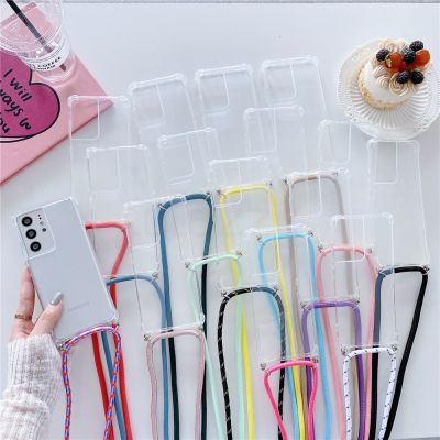 Luxury Lanyard Soft Silicone Phone Case For Samsung Galaxy S23 S22 S21 Ultra S20 FE S10 Plus Transparent Necklace Rope Case