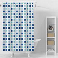 Bathroom Shower Curtain Waterproof Shower Curtain PEVA Modern Printing Shower Curtain Blue Green Square Home Decoration