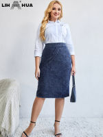 HotLIH HUA Women S Plus Size Denim Skirt Chic Elegant Skirt For Chubby Women Autumn Knitted Cotton Skirt