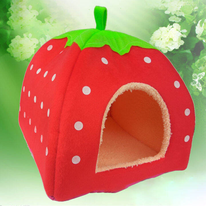 Foldable Soft Strawberry Warm Bed Pet House Kennel Tent For Dog Cat