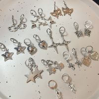 Stainless Steel Simple Metal Circle Star Butterfly Small Hoop Earrings For Women Girls Piercing Jewelry Geometric Round Ear