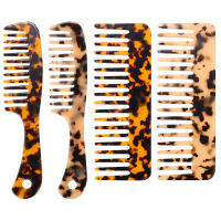 OULII 4pcs Leopard Print Hair Comb Wide Tooth Acetic Acid Hair Detangler Comb สำหรับผมหยักหยิกหนา