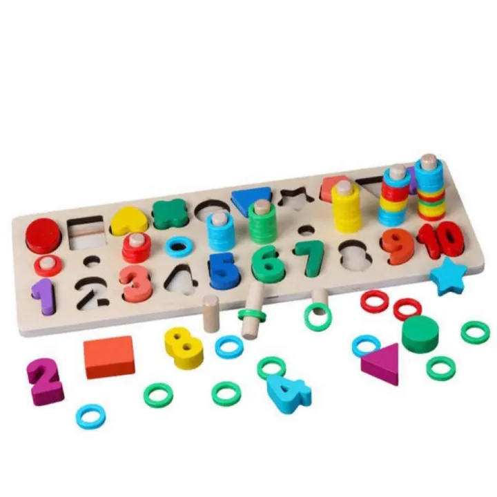 Baba 3 In 1 Wooden Number Counting Shape Geometric Preschool Stacking