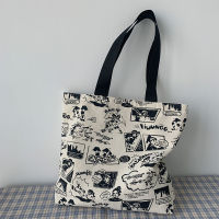 Female Large Capacity Cartoon Canvas Graffiti Handbag Women Single Shoulder Bag Portable Shopping Bag Man And Women Tote Bag