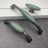 High-grade European pearl gray black emerald green solid ceramic drawer handle oval cabinet door handle