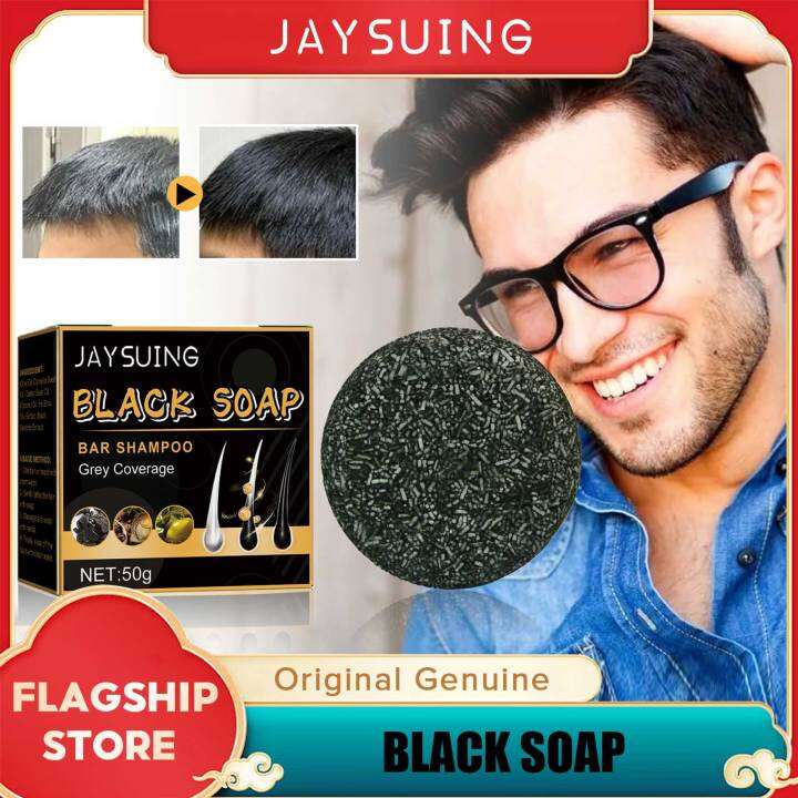 Jaysuing Black Soap Bar Shampoo Grey Coverage Hair Darkening Shampoo