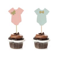 10pcs/set Baby Shower He or She Gender Reveal Cloth Shape Cupcake Cake Topper Birthday Party Decor DIY Baking Decor