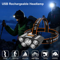 ไฟหน้า5LED แบบพกพาไฟหน้าชาร์จได้ USB ไฟฉายไฟทำงานปรับได้180องศาสำหรับตกปลาตั้งแคมป์