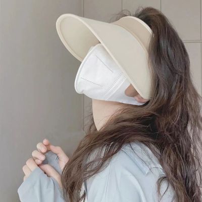 ✣❄ Japanese UV sun hat womens summer big hat brim face-covering sun hat with no top and empty top sun hat UV protection