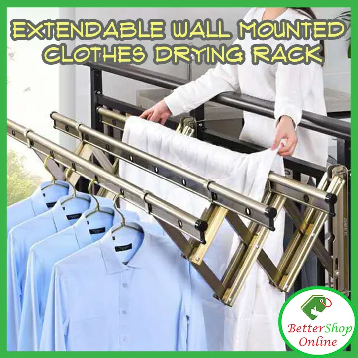 BETTERSHOP ONLINE Extendable Wall Mounted Clothes Drying Rack Laundry ...