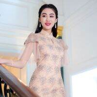 ชุดเดรสตาข่าย Qipao ปักลายสำหรับผู้หญิง2023ฤดูร้อนแขนบางเฉียบพอดีสไตล์ใหม่