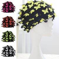 Swim  Women Stylish Retro Swimming  with Butterflies Pearls Decor for Long Hair Ladies Keep Hair Dry Swim Caps