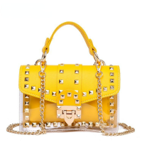 2021 New Chains Rivet Women Handbags Small White Black Pink Yellow Blue Pvc Hasp Handbags Summer Soft Shoulder Bags Cross Body