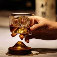 2020 Mountain-shaped Wooden Bottom Glass Small Wine Glass Irish Whiskey Glass Scotch Whisky Lovers Wine Glass Thickened Glass