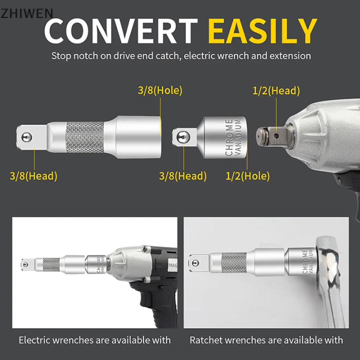 zhiwen-อะแดปเตอร์1ซ็อกเก็ตพีซีเหล็กวาเนเดียมโครเมี่ยมประแจหัวขับเคลื่อน1-2-3-8-1-4-cr-v-สำหรับรถยนต์จักรยานโรงรถเครื่องมือซ่อมแซมบ้าน