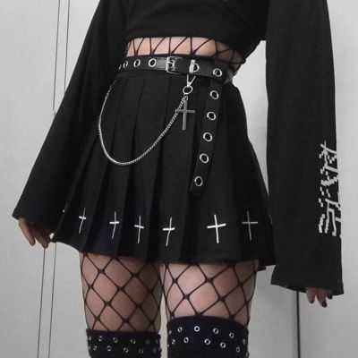 Women&amp;/39;s High Waist Gothic Punk Mini Skirts Ladies Cross Pattern Mini Pleated Skirt Dark Style Club Party Streetwear Cosplay